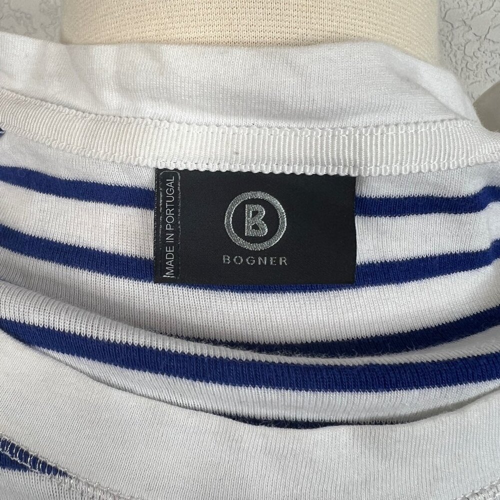 Bogner Size 8 M Top Blue White Striped Long Sleeve Sequined Pocket Casual - Picture 10 of 12
